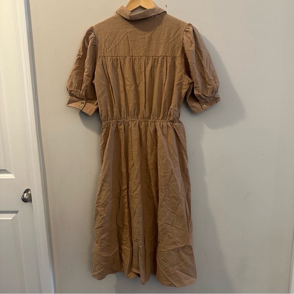 Showpo Beige Button-Down Midi Dress Puff Sleeve Safari Utility Shirt Dress Sz 6 - Picture 3 of 12